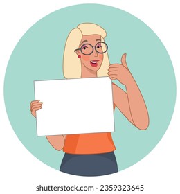 Vector illustration concept. Businesswoman holding blank sheet for message. Creative flat design for web banner, marketing material, business presentation, online advertising