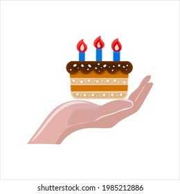 Vector illustration of a concept cake on the palm of a person in the form of safety and protection on a white isolated background