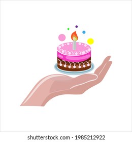Vector illustration of a concept cake on the palm of a person in the form of safety and protection on a white isolated background