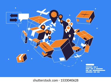 vector illustration of the concept of cargo delivery around the world