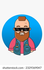Vector illustration concept of a character with brown hair on a round blue background