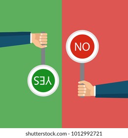Vector illustration. The concept of choice, the right choice and a wrong decision. Bunners no or yes. 