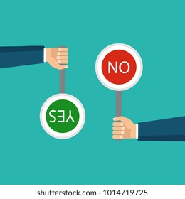 Vector illustration. The concept of choice, the right choice and a wrong decision. Bunners no or yes. 