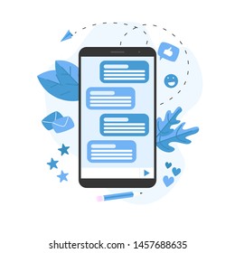 Vector illustration concept of communication in online chat. 	