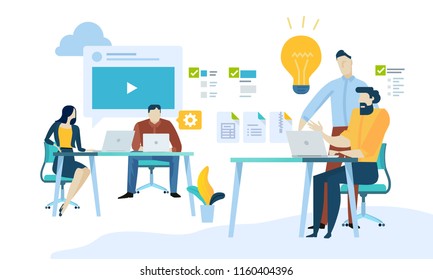 Vector illustration concept of content management, web development, seo, social network, teamwork, cmr application. Creative flat design for web banner, marketing material, business presentation. Vector illustration concept of content management, web development, seo, social network, teamwork, cmr application. Creative flat design for web banner, marketing material, business presentation.