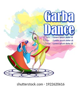 Vector illustration concept of Couple playing Garba Dance in religious Hindu Navratri festival of India.