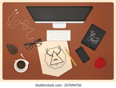 Vector illustration concept of creative office workspace