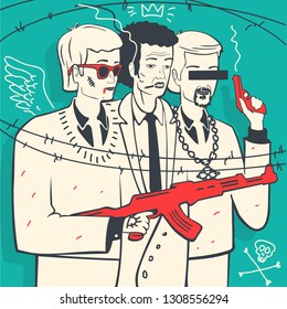 Vector Illustration of Concept Criminal Grouping Mafia