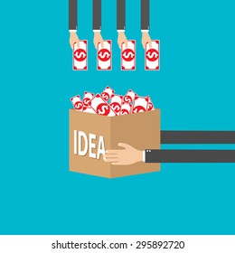 vector illustration concept for crowdfunding, funding project by raising monetary contributions from crowd of people