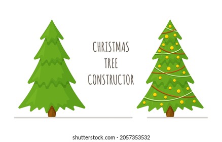 Vector illustration of the concept of decorating a Christmas tree. New Year's atmosphere.
