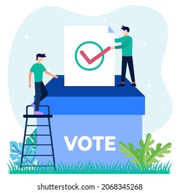 Vector illustration of the concept of democracy, ideology. Freedom of speech, choosing justice and opinion. Symbolic referendum and poll election event. Election politically enthusiastic citizens.