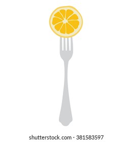 Vector illustration concept for diet. Orange slice on fork. Healthy meal for weight dump 