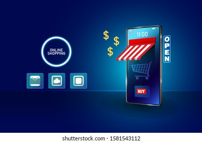 Vector illustration, Concept Digital marketing. Shopping Online on Website or Mobile Application.