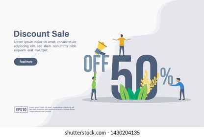 Vector illustration concept of discount sale. Modern illustration conceptual for banner, flyer, promotion, marketing material, online advertising, business presentation