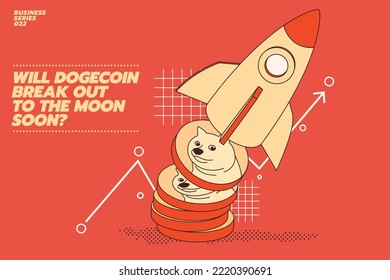 Vector illustration concept of Dogecoin or crypto currency set to rise with a rocket flying with bitcoin icon and chart in flat style svg