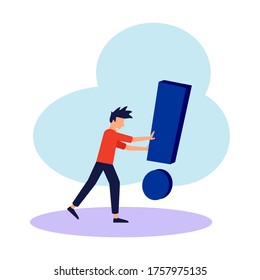 Vector illustration, an illustration of the concept of the dominant question people are asking, waiting for an answer, around an exclamation point, an answer to the question metaphor - modern vectors.
