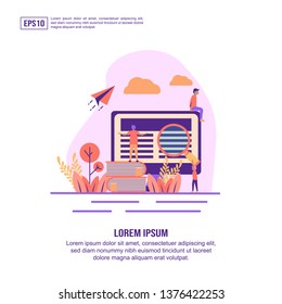 Vector illustration concept of e learning. Modern illustration conceptual for banner, flyer, promotion, marketing material, online advertising, business presentation