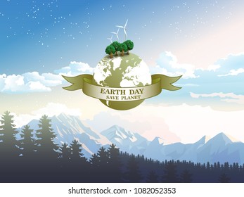 Vector illustration the concept of the Earth day, save the planet, save energy, the hour of the Earth