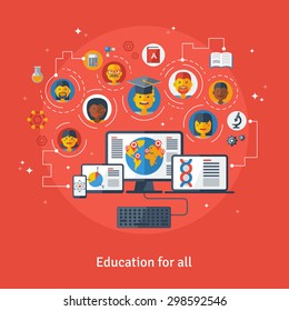 Vector illustration concept of education and online learning.