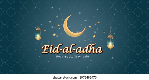 Vector illustration concept of Eid al-Adha, also known as Bakra Eid. Wear mask, Stay Safe.