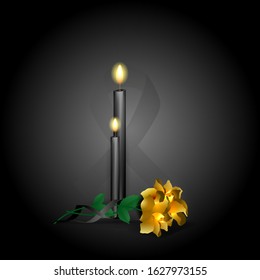 Vector illustration concept of the end of life death. Candles are burning and flowers are lying by the candles. Christian religion rite.