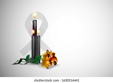 Vector illustration concept of the end of life death. Candles are burning and flowers are lying by the candles. Christian religion rite.