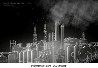 Vector illustration concept of a factory on a black background, a symbol of industry, production, business.