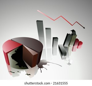 Vector illustration Concept of a financial crisis with bar and pie chart
