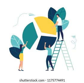Vector illustration, Concept of financial management, Statistics and business report, little people as puzzles collect infographics