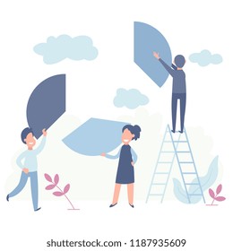 Vector illustration, Concept of financial management, Statistics and business report, little people as puzzles collect infographics