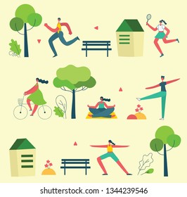 Vector illustration concept flat design of men and women doing sport and healthy lifestyle background - World Health Day 