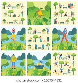 Vector illustration concept flat design of men and women doing sport and healthy lifestyle background - World Health Day