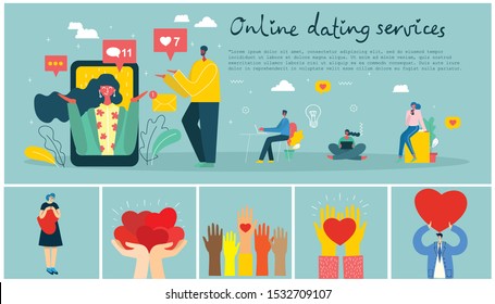 Vector illustration concept flat design of online dating services background in the flat design