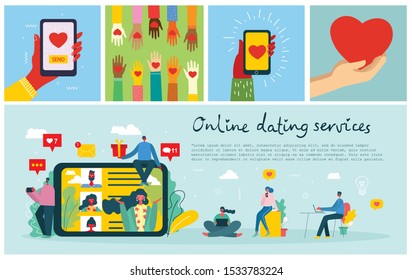 Vector illustration concept flat design of online dating services background in the flat design