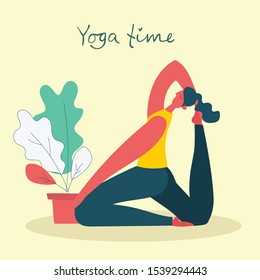 Vector illustration concept flat design of woman doing yoga background