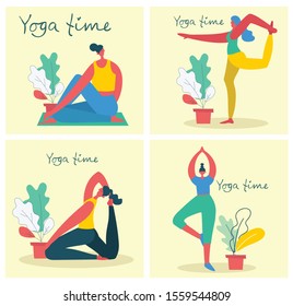 Vector illustration concept flat design of women doing yoga background