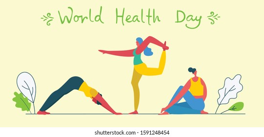 Vector illustration concept flat design of men and women doing sport and healthy lifestyle background - World Health Day