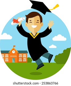 Vector illustration concept in flat style of young graduate student character