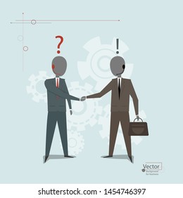 Vector illustration concept of fraud in a deal in business. Surprise on the one hand when they got a lie.