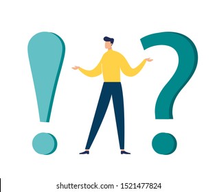 Vector illustration, concept illustration of frequently asked questions of exclamation marks and question marks, metaphor question answer vector