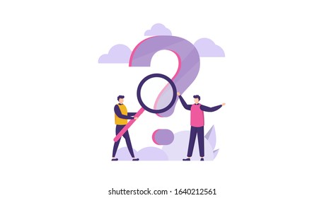 vector illustration, concept illustration Frequently asked questions, people around question marks, Online Support center. Can be used for, landing pages, templates, UI, web.