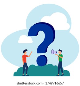 Vector illustration, illustration of the concept of frequently asked questions around question marks, answers to questions from participants, seminars and peer presentations.