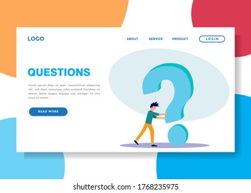 Vector illustration, an illustration of the concept of frequently asked questions around exclamation points and question marks. men pushing objects.