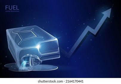Vector illustration concept of a fuel canister from which fuel flows next to an arrow showing a rise in prices, a symbol of business, a global, fuel crisis.