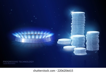 Vector illustration concept of a gas flame and stacks of coins symbolizing the payment for natural gas, the price of energy, crisis, business, finance, economy.