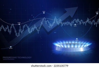 Vektorgrafik-Konzept Gasflamme auf dem Hintergrund der Erdgaspreiskarte, Geschäft, Handel, globale Analyse, Preis, fossile Ressourcen.