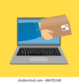  vector illustration concept for gift delivery service, e-commerce, online shopping, receiving package from courier to customer isolated on bright background