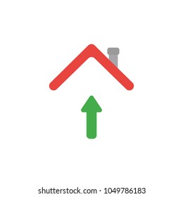 Vector illustration concept of green arrow moving up under house roof icon.