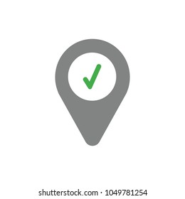Vector illustration concept of green check mark inside map pointer icon.