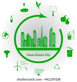 Vector illustration of a concept green clean city, flat style
